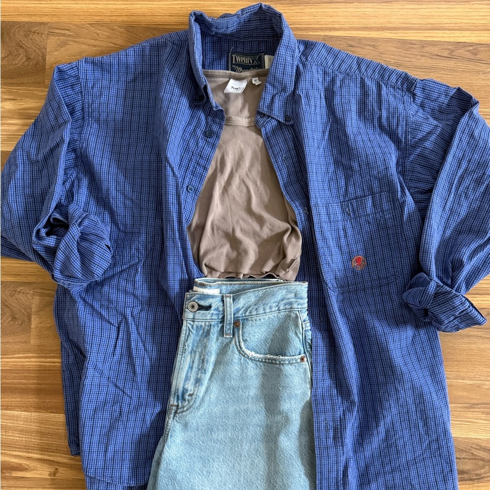 Wrangler Blue Checked Button-Down Shirt